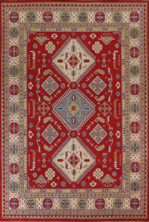 Geometric Red Kazak Geometric Area Rug 9x12