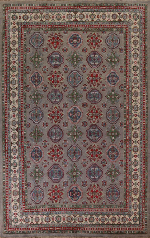 Geometric Gray Kazak Oriental Area Rug 9x12