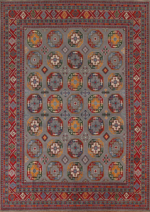 Gray Wool Kazak Geometric Area Rug 8x10