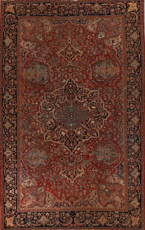 Pre-1900 Antique Sarouk Farahan Persian Vegetable Dye Rug 10x13