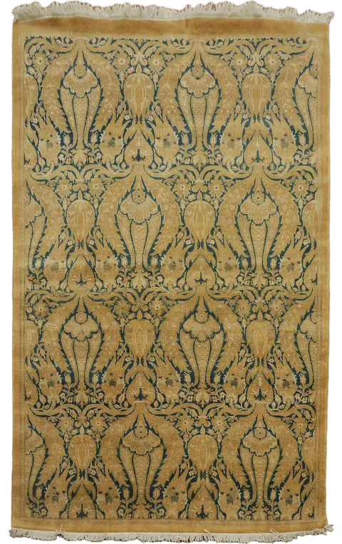 Blue and Gold Damask Design Art and Craft Hand-made Rug 4'x6'