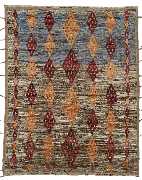Moroccan Geometric Rug with Earthy Hues and Diamond Patterns 8x10 ft