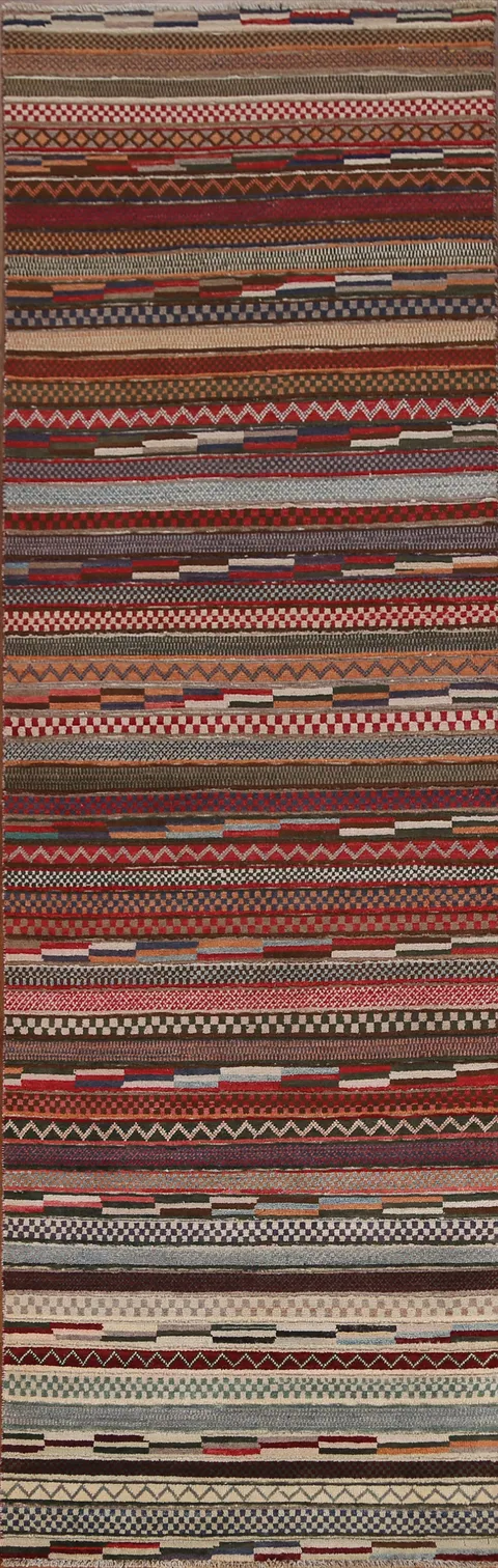 Striped Gabbeh Kashkoli Wool Runner Rug 3x10