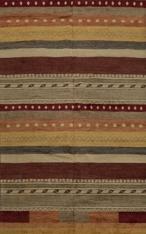 Bohemian Style Gabbeh Kashkoli Area Rug 8x11 with Rich Stripes