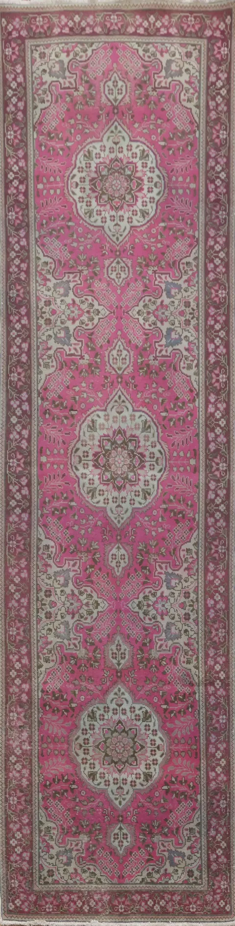Vintage Pink Tabriz Persian Runner Rug 3x13