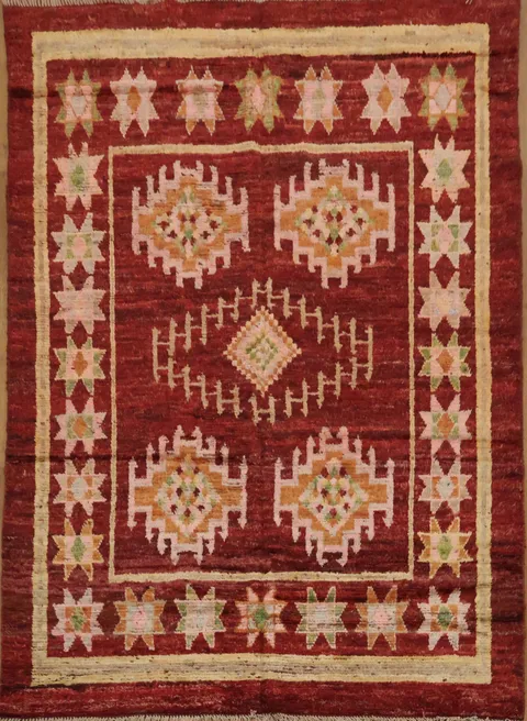 Red Moroccan Oriental Area Rug 6x8