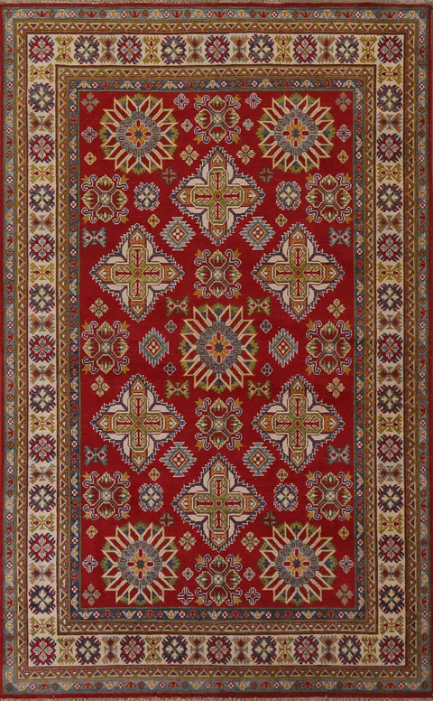 Geometric Red Kazak Oriental Area Rug 7x10