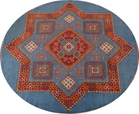 Blue Vegetable Dye Kazak Round Area Rug 10x10