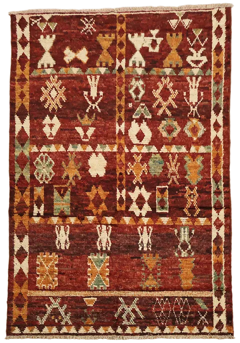 Red Wool Moroccan Tribal Area Rug 7x10