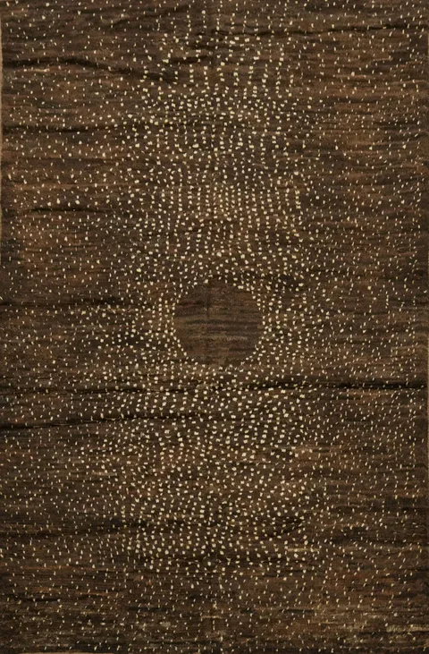 Moroccan Modern Art Inspired Rug: Brown Hues and Ivory Dot Accents 6x9