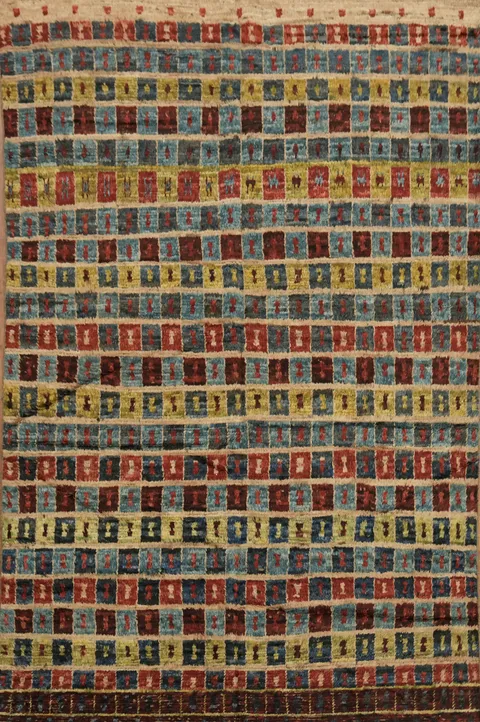 Multi-Colored Rectangles Checked Pattern Moroccan on a Classic Patterned Rug 6x10