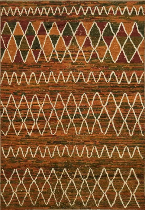 Vintage-Style Rug with Unique Geometric Diamond Design 7x10