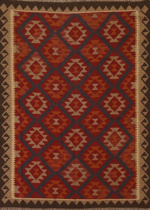 Geometric Wool Kilim Oriental Area Rug 5x7