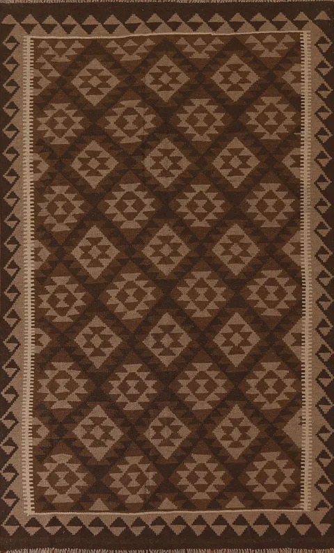 Brown Kilim Oriental Wool Area Rug 5x8