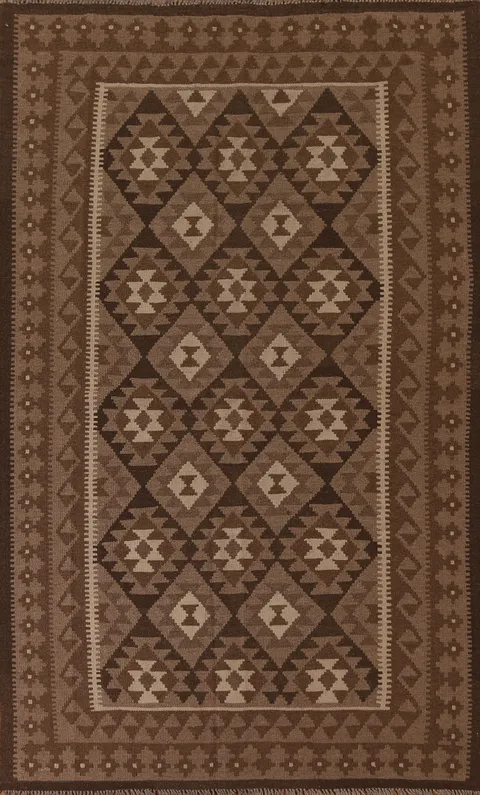 Brown Tribal Kilim Wool Area Rug 5x8