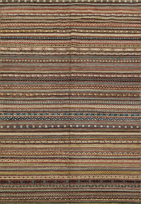Rustic Elegance Gabbeh Kashkoli Striped Moharramat Area Rug 7x10