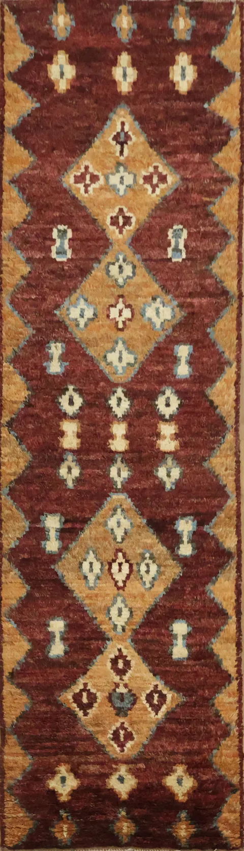 Moroccan Tribal Runner Rug with Bold Geometric Patterns and Warm Tones 3x10