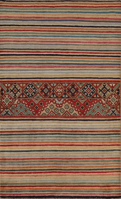 Striped Gabbeh Kashkoli Oriental Area Rug 4x6