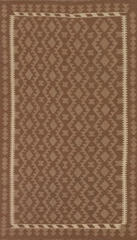 Brown Kilim Wool Area Rug 5x8