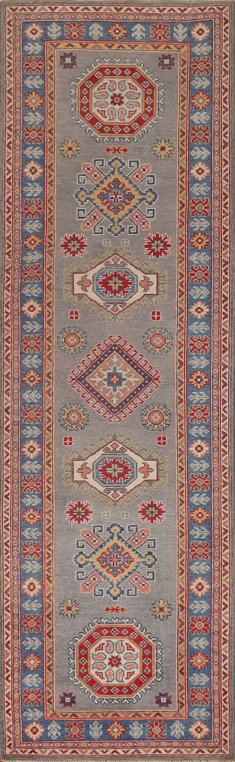Geometric Kazak Oriental Runner Rug 3x10