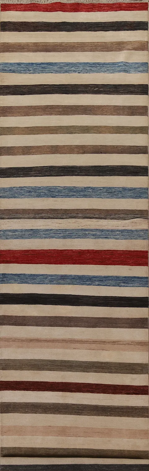 Modern Gabbeh Kashkoli Runner Rug 3x14