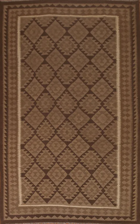 Brown Kilim Wool Area Rug 7x10