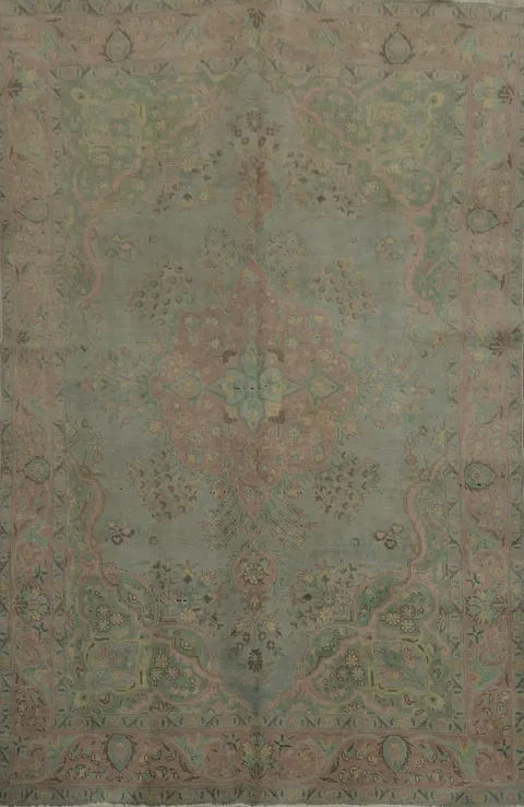 Stylish Sophistication: Traditional Green Tabriz Persian Area Rug 6x9