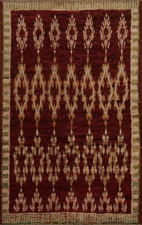 Classic Red Geometric Diamond Moroccan Area Rug 6x8