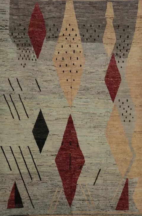 Earth-Toned Moroccan Large Area Rug 10x14 with Geometric Charm