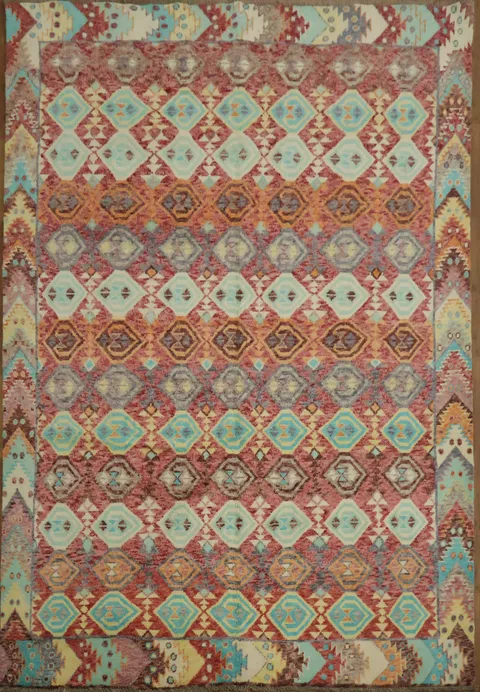 Vibrant Geometric Motifs Bohemian Rug for Modern Living Rooms 7x10