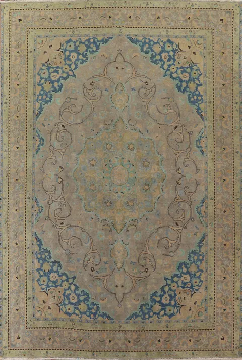 Distressed Over-Dyed Tabriz Persian Area Rug 10x12