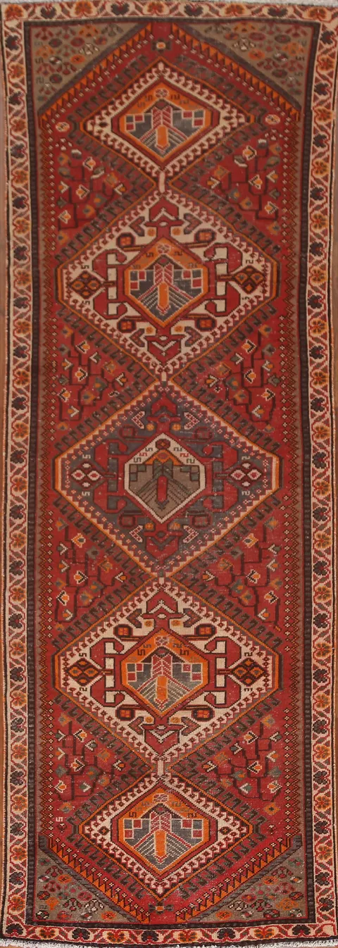 Geometric Bakhtiari Persian Runner Rug 3x10