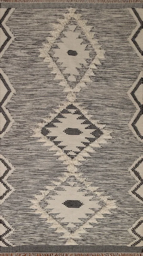 Ivory/ Black Durrie Kilim Oriental Area Rug 5x8