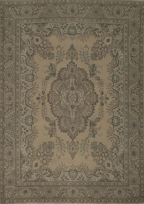 Classic Tabriz Persian Area Rug 9x13 Intricate Medallion and Border Pattern