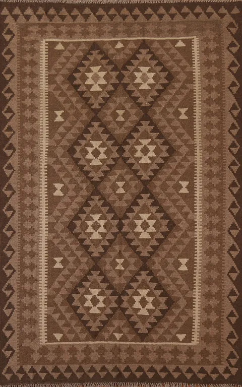 Brown Wool Kilim Oriental Area Rug 5x7