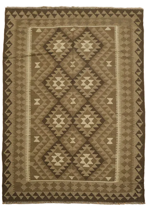 Brown Wool Kilim Oriental Area Rug 5x7