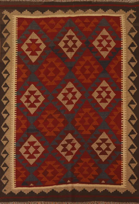 Hand-Woven Wool Kilim Oriental Area Rug 5x7