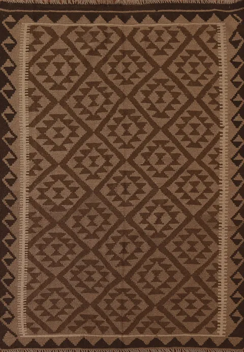 Brown Wool Kilim Tribal Area Rug 5x7