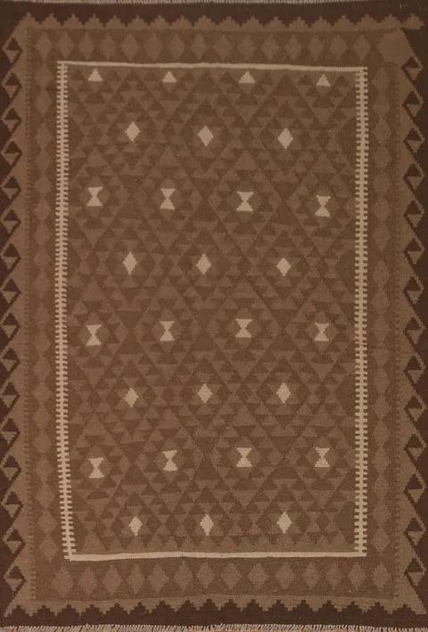 Brown Wool Kilim Oriental Area Rug 5x7
