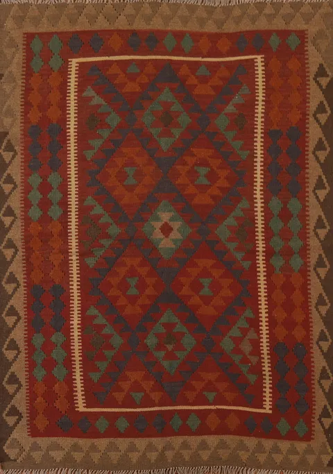 Geometric Kilim Wool Area Rug 5x7