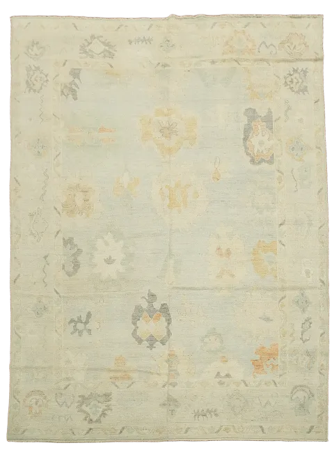 Floral Oushak Vegetable Dye Area Rug 9x12