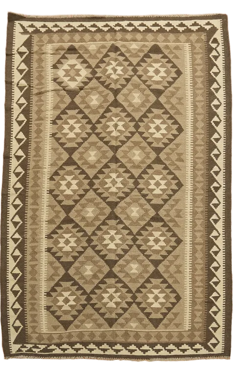 Brown Wool Kilim Tribal Area Rug 5x8