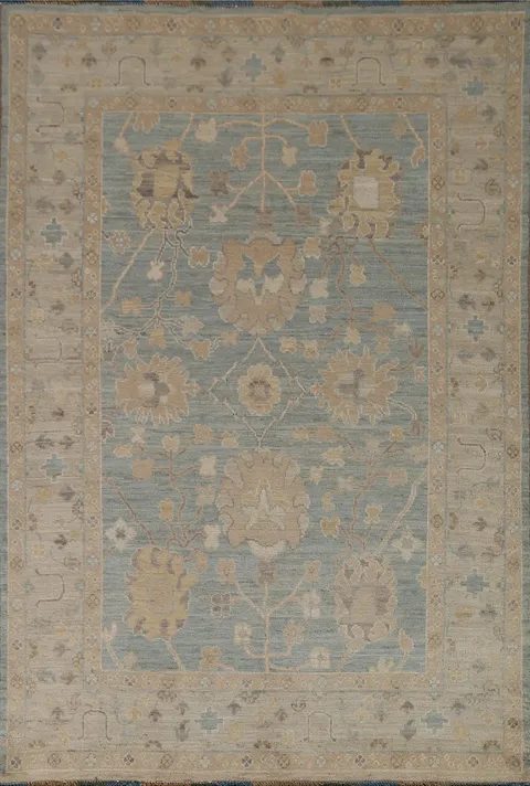 Traditionally Styled Oushak Turkish Rug in Muted Tones for Sophisticated Spaces 5x7