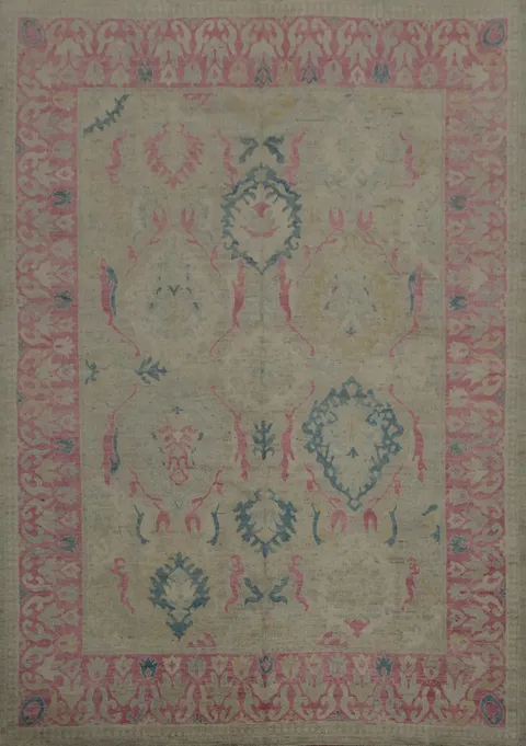 Artisan Oushak Area Rug 8x10 with Intricate Floral and Leaf Patterns