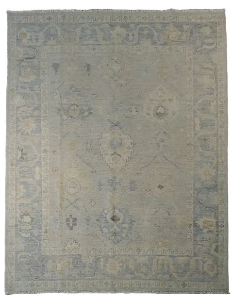 Vintage-Inspired Oushak Vegetable Dye Turkish Area Rug 7x9 ft