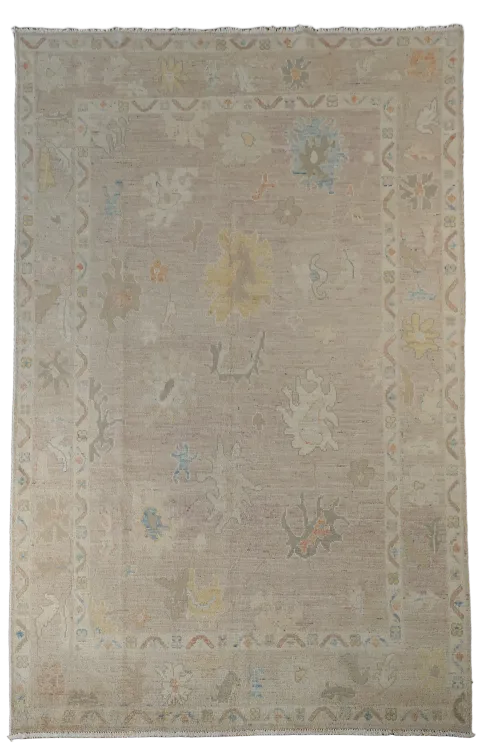Pale Lilac Purple Neutral Turkish Rug with Subtle Floral Patterns 6x9 ft