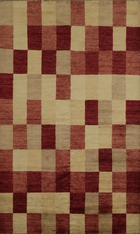 Handmade Checkered Gabbeh Kashkoli Area Rug 6x8 for Modern Spaces