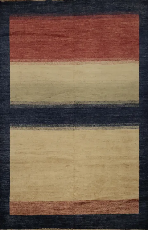 Three-Color Gabbeh Kashkoli Area Rug 7x8 Perfect for Urban Living Spaces