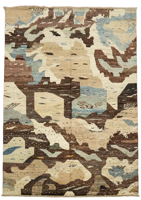 Abstract Artistry Rug with Earth Tones for Modern Living Spaces 7x10