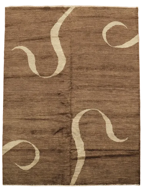 Contemporary Brown Area Rug with Stylish Swirl Patterns 7x9 ft